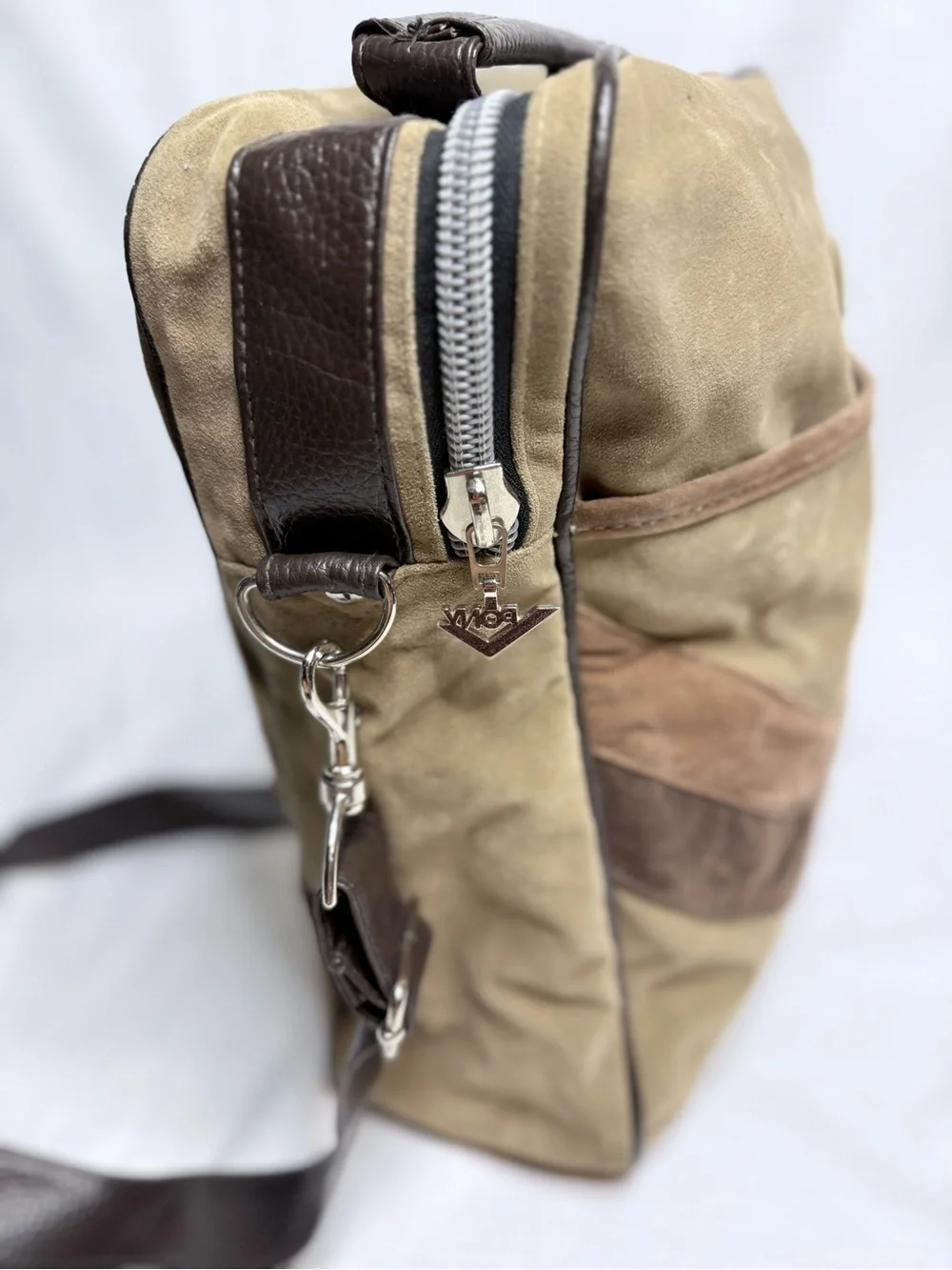 Vintage Y2K PONY Messenger Bag Brown Tan Suede Crossbody Shoulder Bag 2000s
